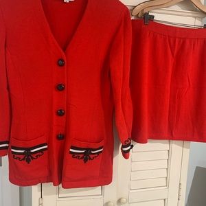 St. John red business professional suit